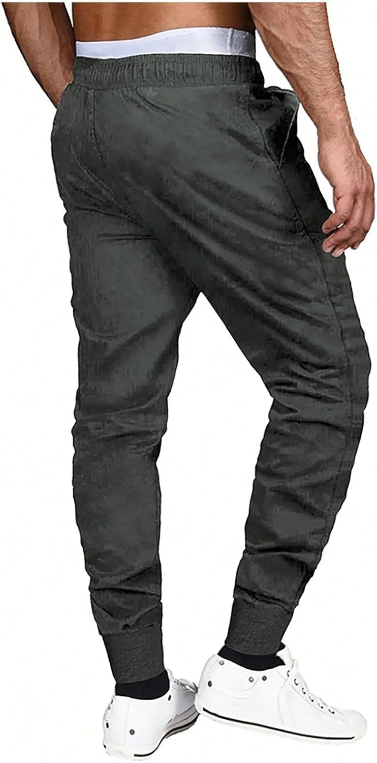 Men Cargo Pants Solid Cotton Jogger Pants Elastic Waisted Drawstring Track Pants Gym Clothes for Men Casual Avtive Pants
