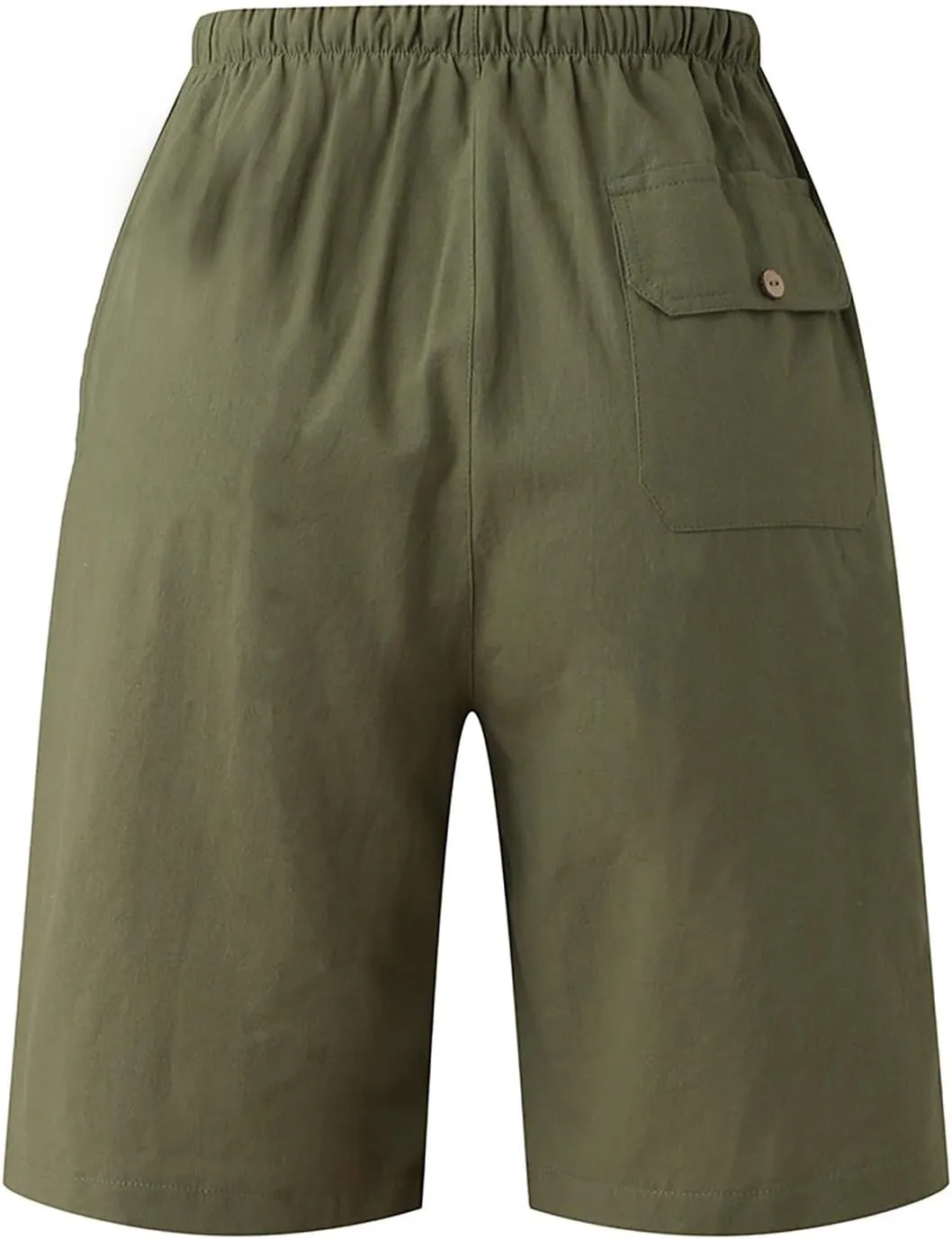 Men Casual Summer Shorts Elastic Waist Drawstring Short Pants Solid Color Straight Beach Pants with Pockets