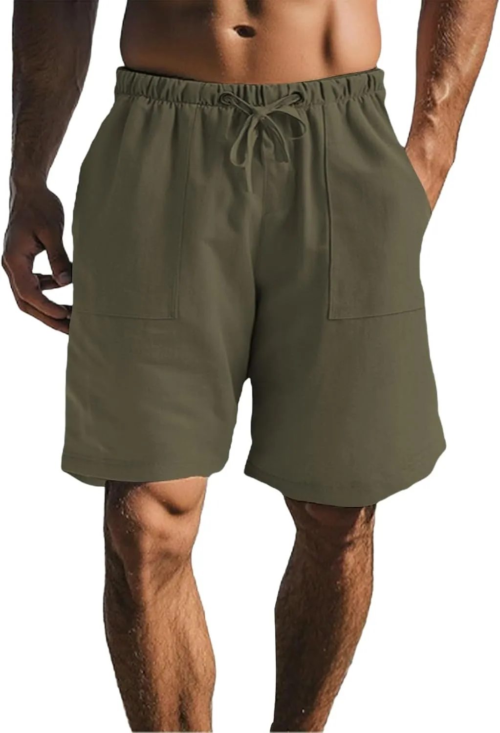 Men Casual Summer Shorts Elastic Waist Drawstring Short Pants Solid Color Straight Beach Pants with Pockets