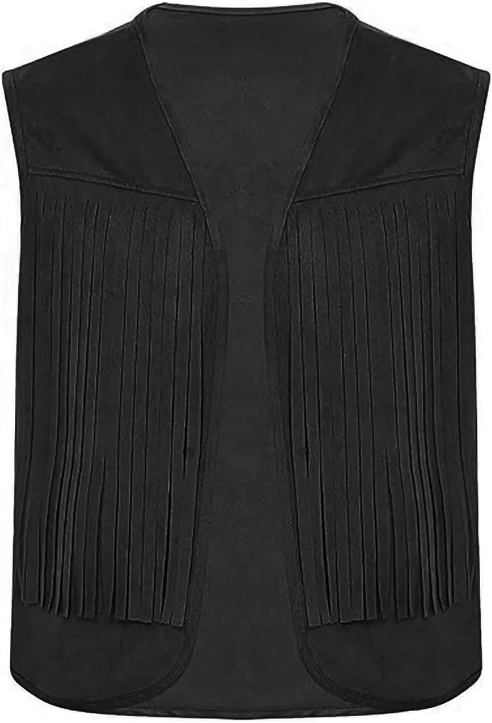 Men Fringe Vest Studded Detail Open Front 70s Hippie Suede Jacket Fashion Cowboy Western Sleeveless Tassel Tops
