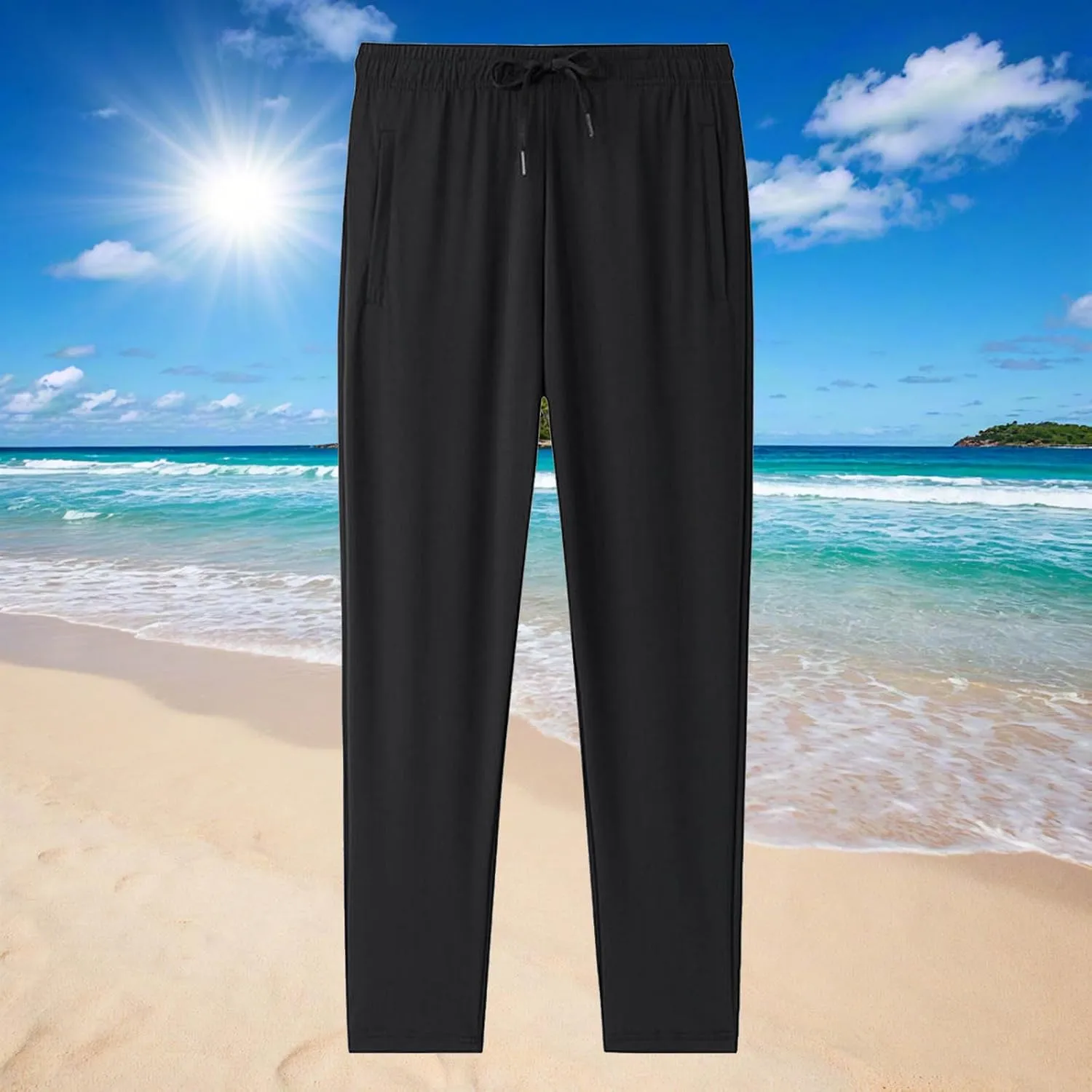 Men Ice Silk Fitness Running Stretch Yoga Pants Soft Elastic Waist Comfy Sweatpants Summer Quick-Drying Pants