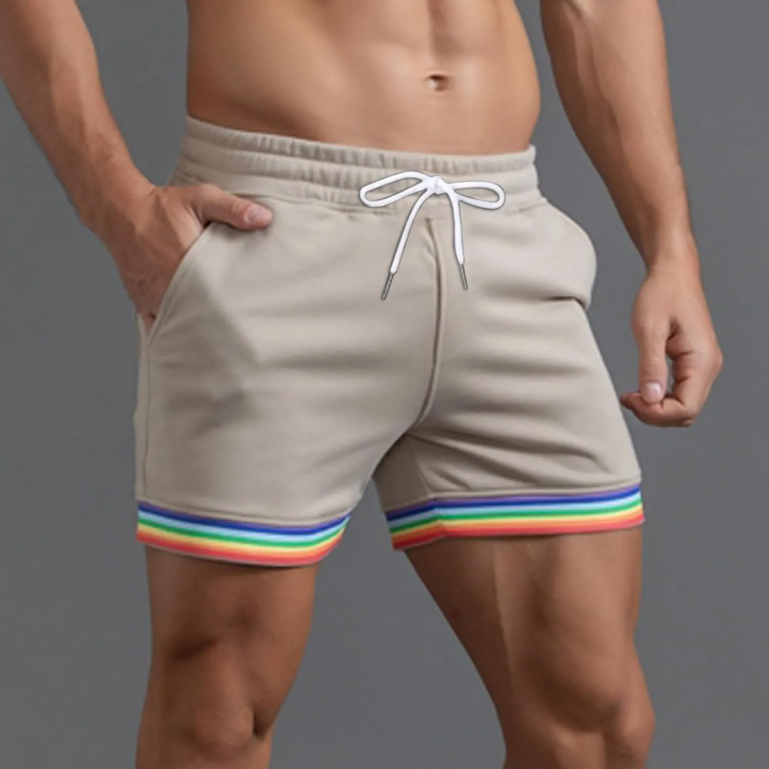 Men Pride Shorts Casual Elastic Waist Rainbow Short Pants Workout Running Athletic Jogger Drawstring Gym Sweat Shorts