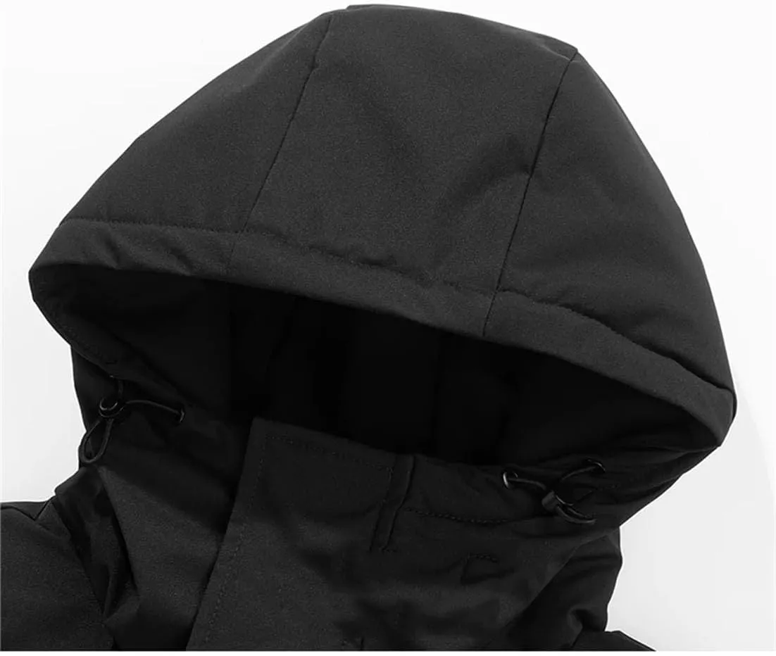 Men Solid Hooded Cotton-Padded Jacket Patchwork Zipper Outdoor Thicken Oversized Parka Coat