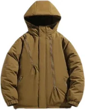 Men Solid Hooded Cotton-Padded Jacket Patchwork Zipper Outdoor Thicken Oversized Parka Coat