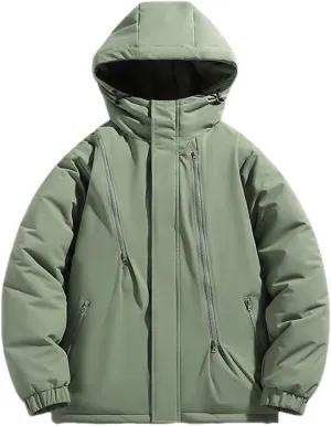 Men Solid Hooded Cotton-Padded Jacket Patchwork Zipper Outdoor Thicken Oversized Parka Coat