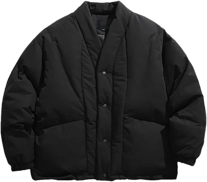 Men V-Neck Loose Casual Padded Cotton Parkas Jacket Kimono Cardigan Thicken Coat Outerwear