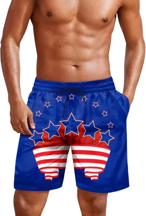 Mens 4th of July Swim Trunks Casual USA Shorts Ripstop Festival Quick Dry Trunks Lightweight Mens Swim Shorts Hiking