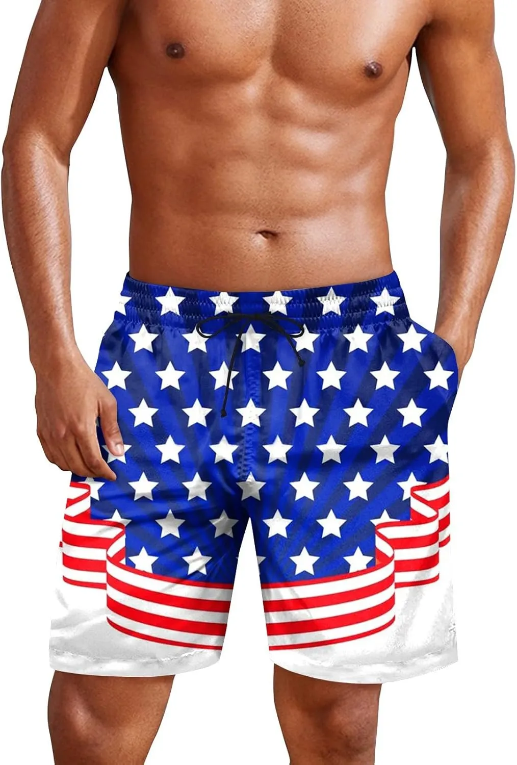 Mens 4th of July Swim Trunks Casual USA Shorts Ripstop Festival Quick Dry Trunks Lightweight Mens Swim Shorts Hiking