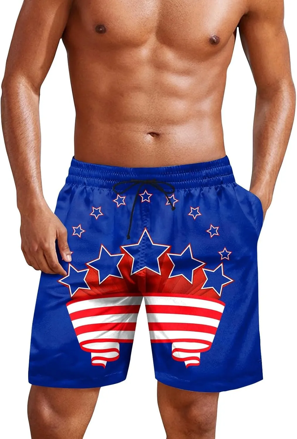 Mens 4th of July Swim Trunks Casual USA Shorts Ripstop Festival Quick Dry Trunks Lightweight Mens Swim Shorts Hiking