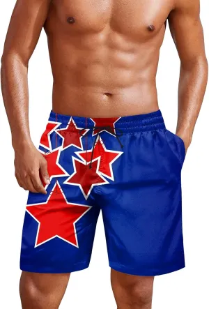 Mens 4th of July Swim Trunks Casual USA Shorts Ripstop Festival Quick Dry Trunks Lightweight Mens Swim Shorts Hiking