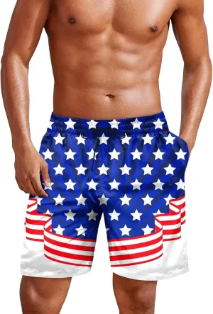 Mens 4th of July Swim Trunks Casual USA Shorts Ripstop Festival Quick Dry Trunks Lightweight Mens Swim Shorts Hiking