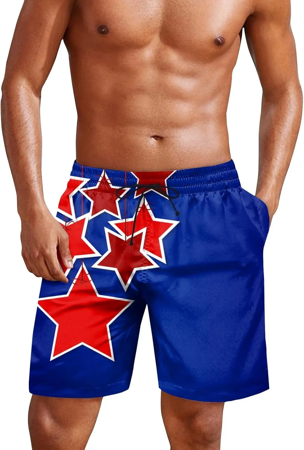 Mens 4th of July Swim Trunks Casual USA Shorts Ripstop Festival Quick Dry Trunks Lightweight Mens Swim Shorts Hiking