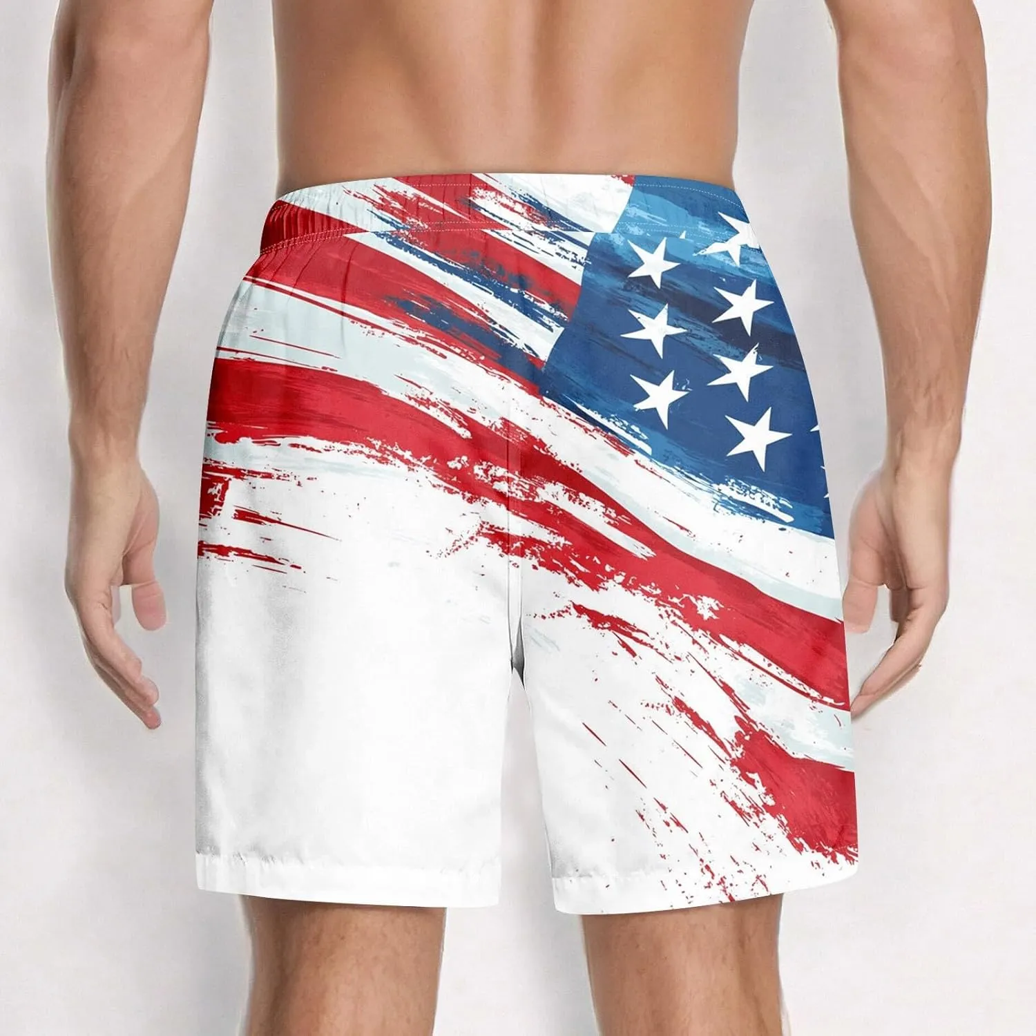 Men's American Flag Print Swim Trunks Long, Quick Dry Boardshorts, 9 Inches Inseam Bathing Suits with Mesh Lining