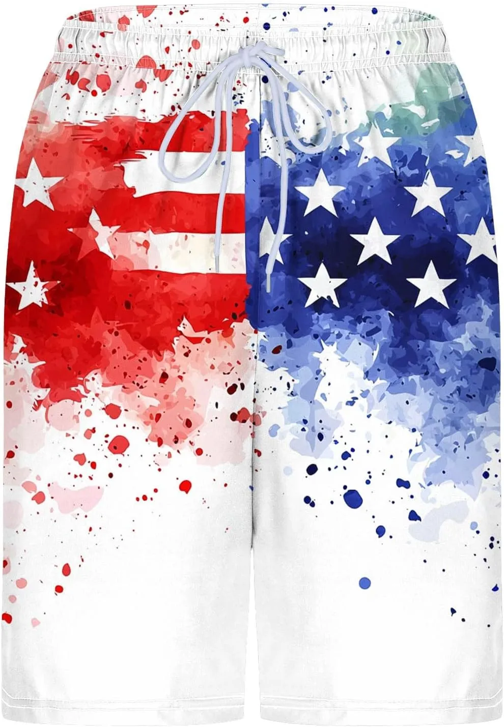 Mens American Flag Swim Trunks with Compression Liner and Pockets USA 4th of July Patriotic 2 in 1 Beach Board Shorts