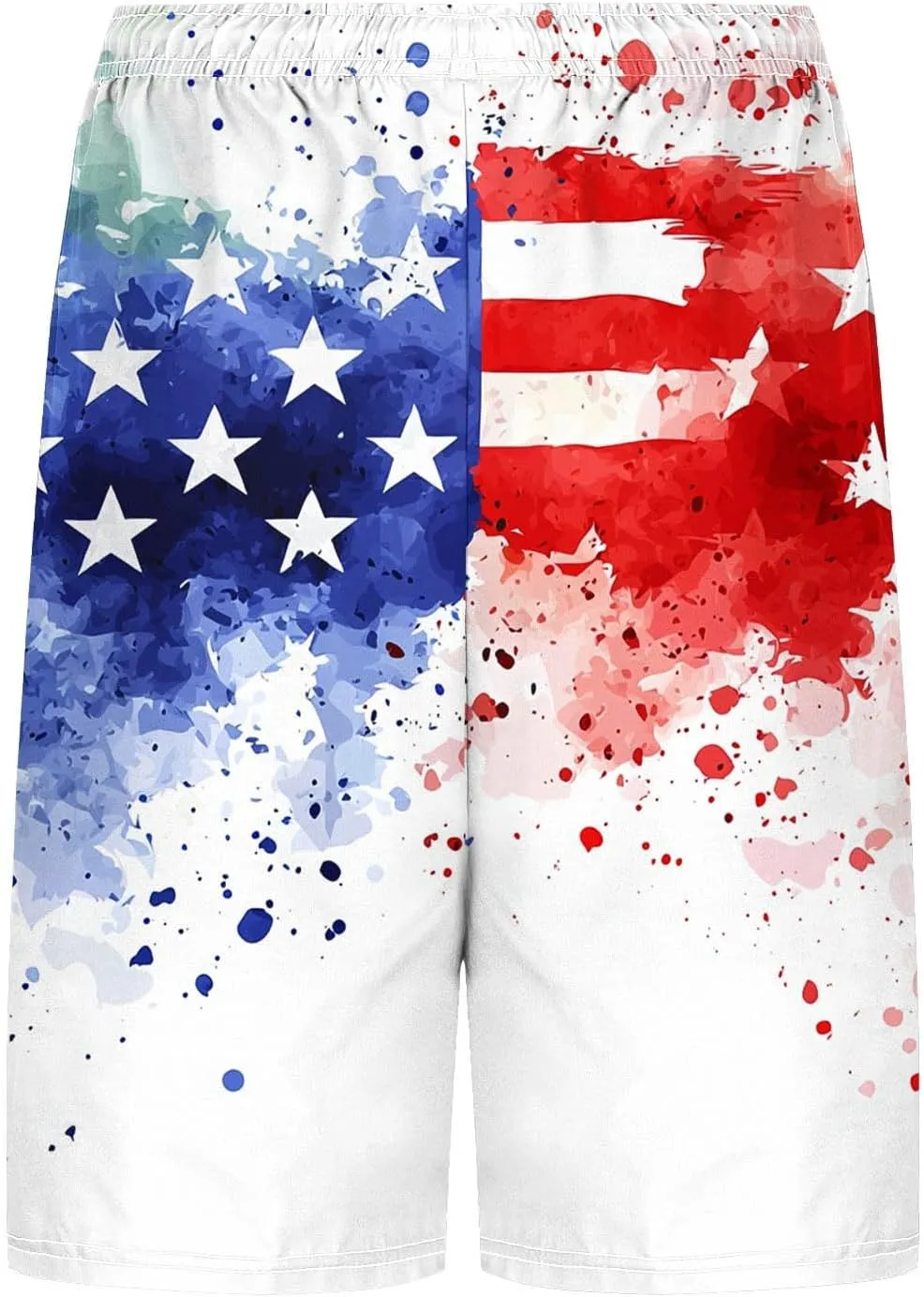 Mens American Flag Swim Trunks with Compression Liner and Pockets USA 4th of July Patriotic 2 in 1 Beach Board Shorts