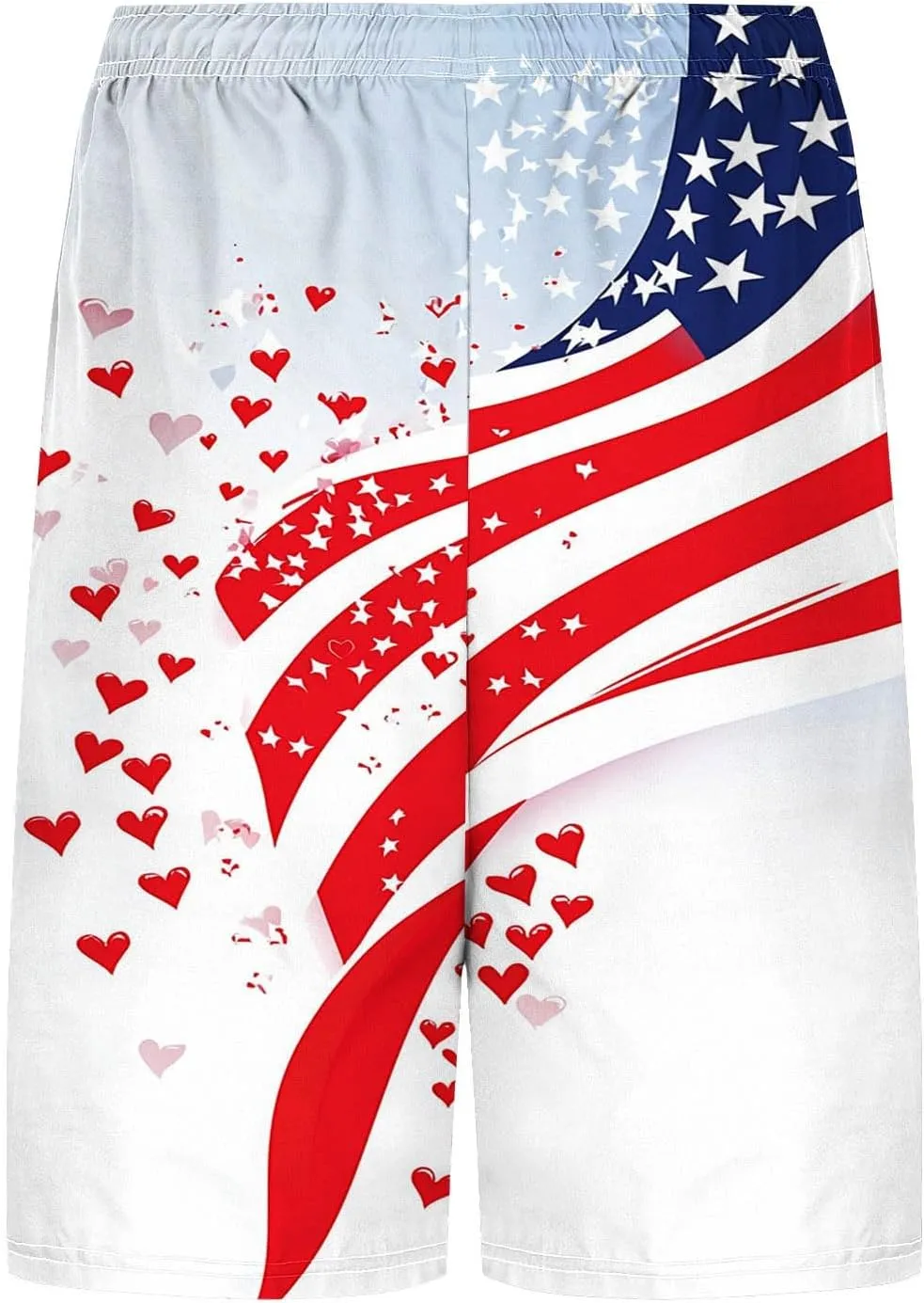 Mens American Flag Swim Trunks with Compression Liner and Pockets USA 4th of July Patriotic 2 in 1 Beach Board Shorts