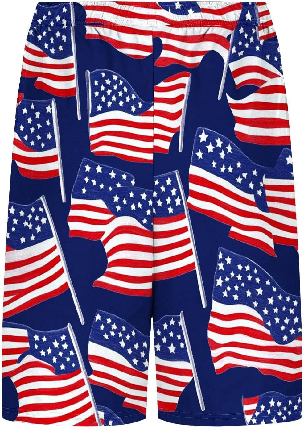 Mens American Flag Swim Trunks with Compression Liner and Pockets USA 4th of July Patriotic 2 in 1 Beach Board Shorts