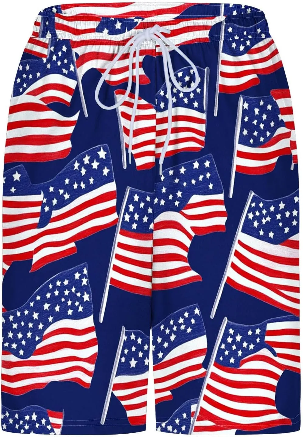 Mens American Flag Swim Trunks with Compression Liner and Pockets USA 4th of July Patriotic 2 in 1 Beach Board Shorts