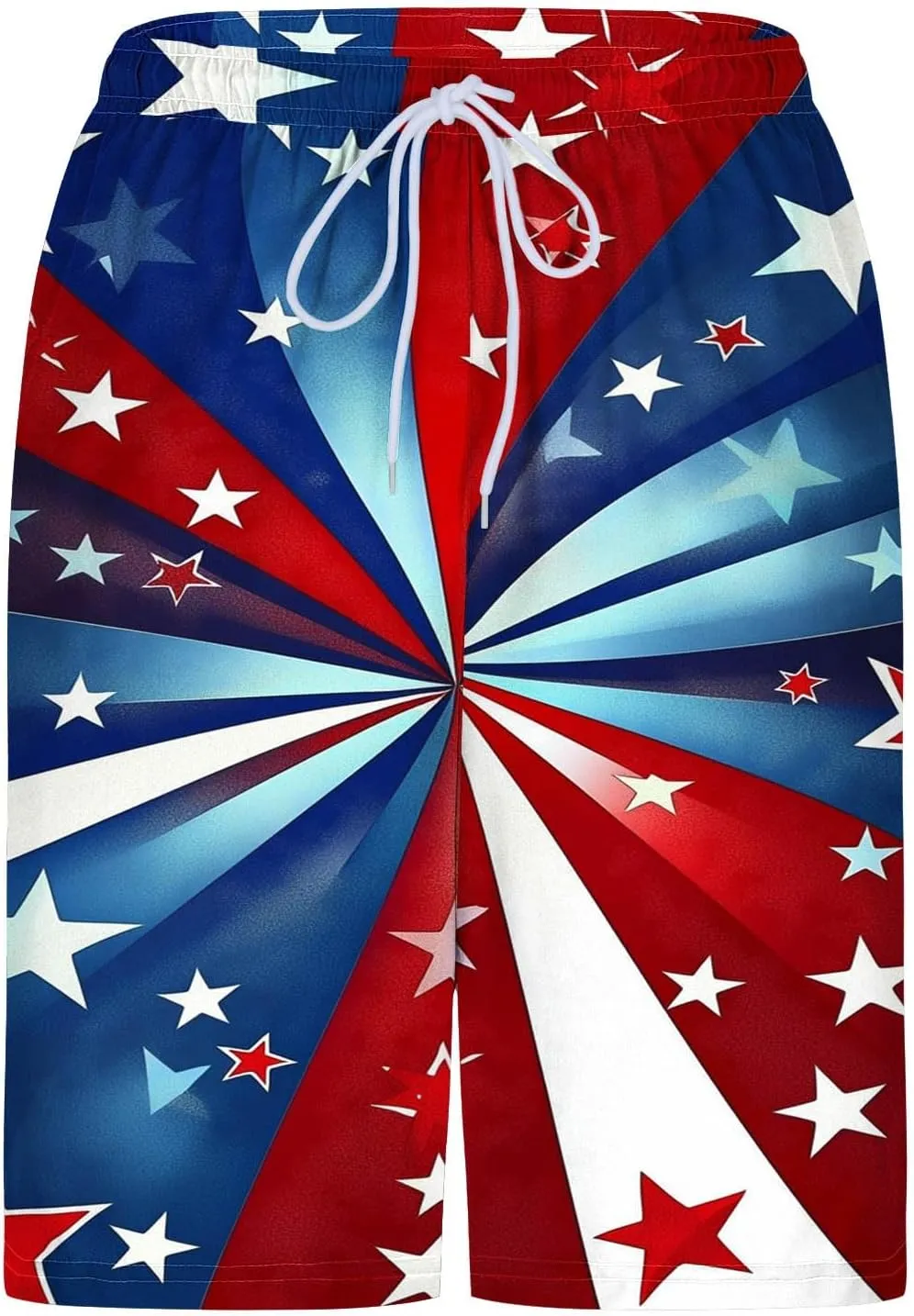 Mens American Flag Swim Trunks with Compression Liner and Pockets USA 4th of July Patriotic 2 in 1 Beach Board Shorts