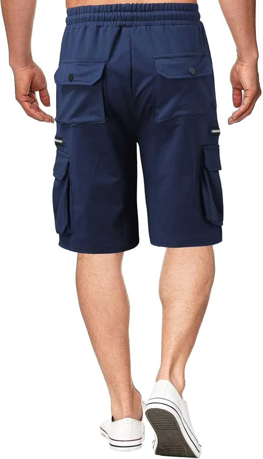 Mens Bermuda Cargo Shorts Drawstring Elastic Waist Lightweight Work Pants Outdoor Classic Hiking Shorts with Pockets