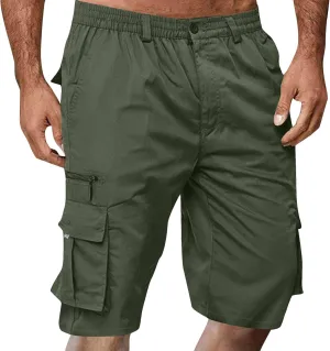 Mens Bermuda Cargo Shorts Drawstring Elastic Waist Lightweight Work Pants Outdoor Classic Hiking Shorts with Pockets