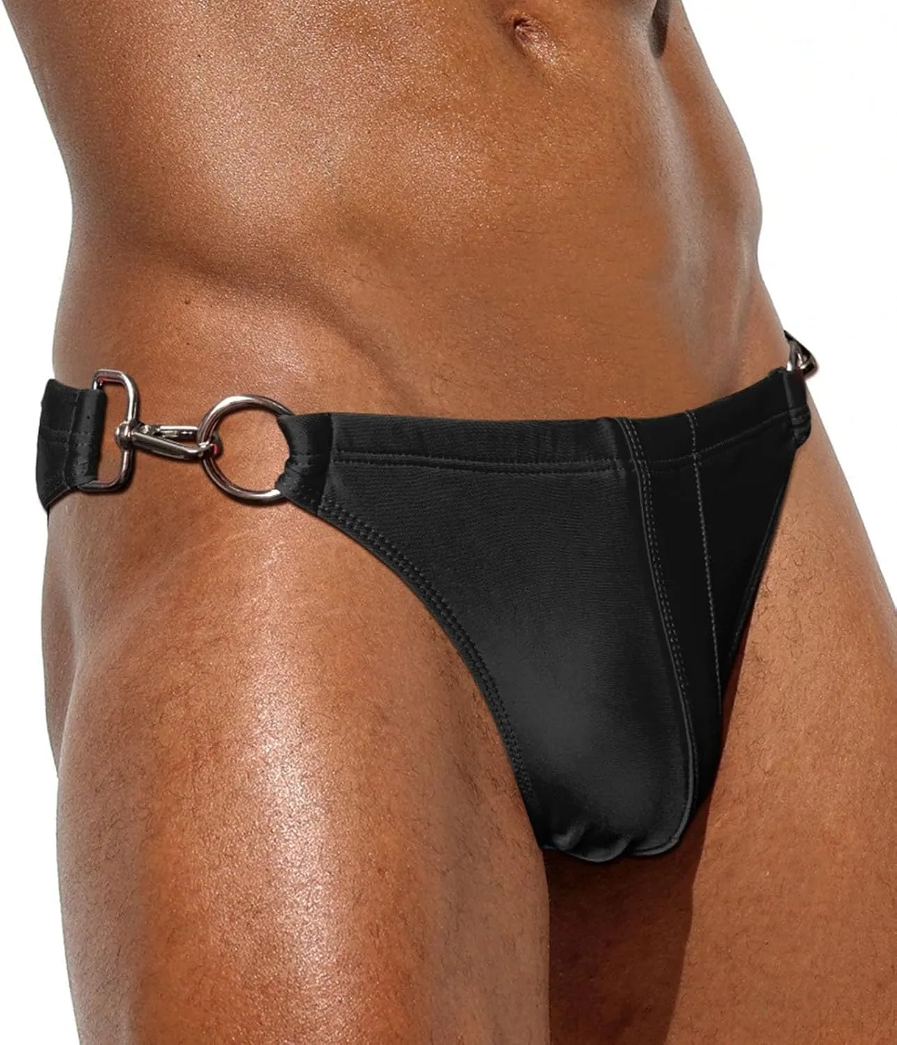 Men's Bikini Swimsuit with Side Buckle Boxer Brief Swimsuit with Front and Side Mesh Inserts Solid Tricot and Prints