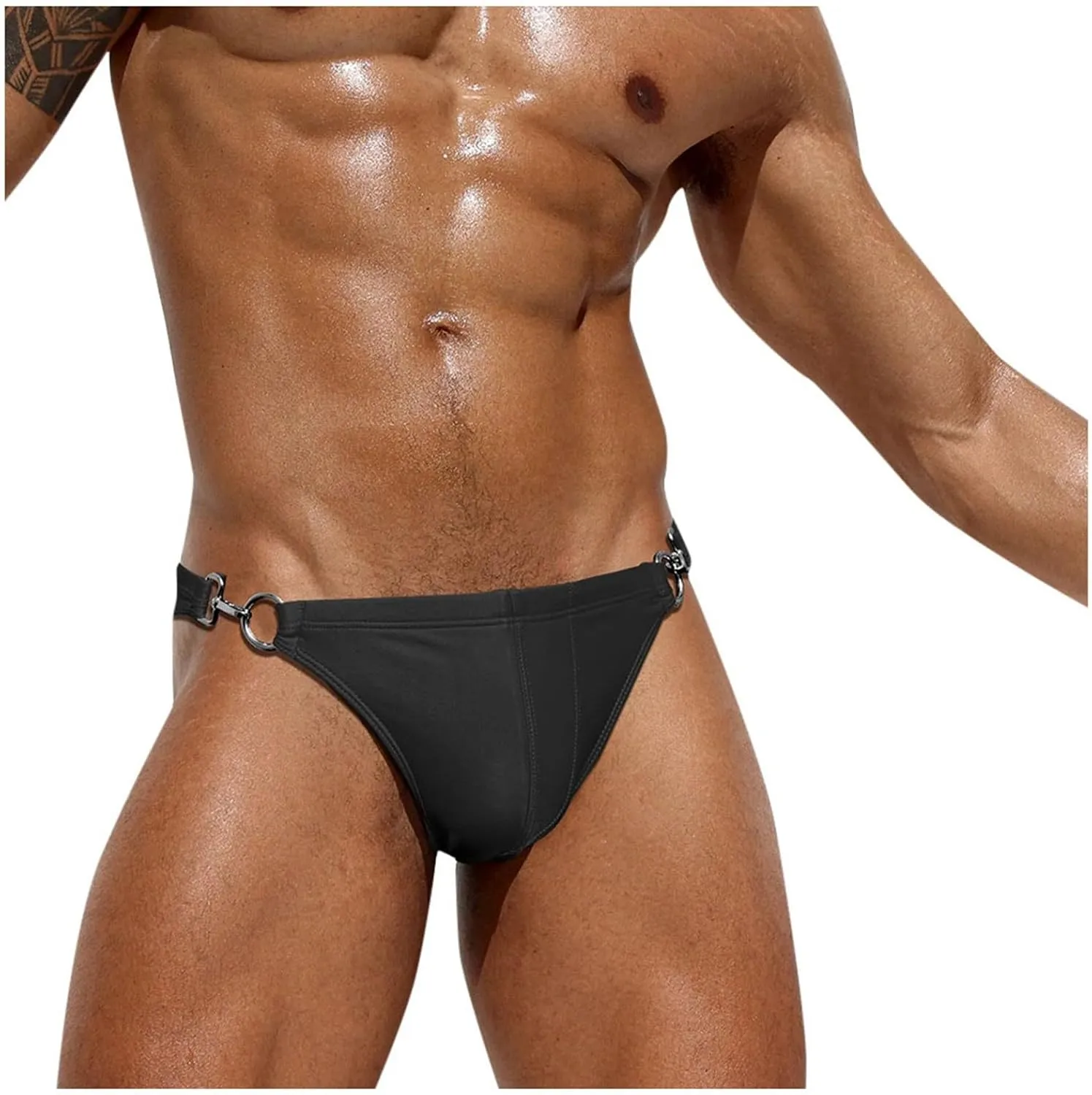Men's Bikini Swimsuit with Side Buckle Boxer Brief Swimsuit with Front and Side Mesh Inserts Solid Tricot and Prints