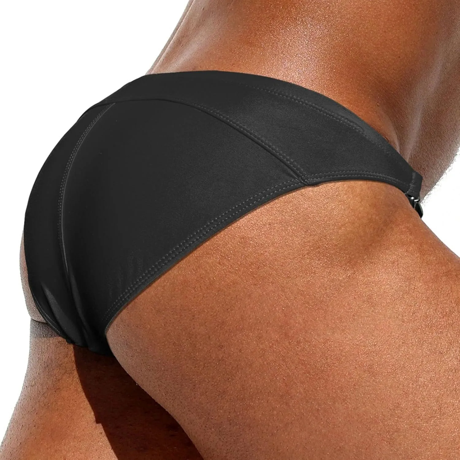 Men's Bikini Swimsuit with Side Buckle Boxer Brief Swimsuit with Front and Side Mesh Inserts Solid Tricot and Prints