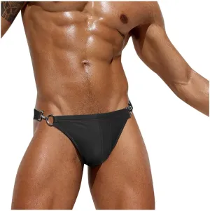 Men's Bikini Swimsuit with Side Buckle Boxer Brief Swimsuit with Front and Side Mesh Inserts Solid Tricot and Prints