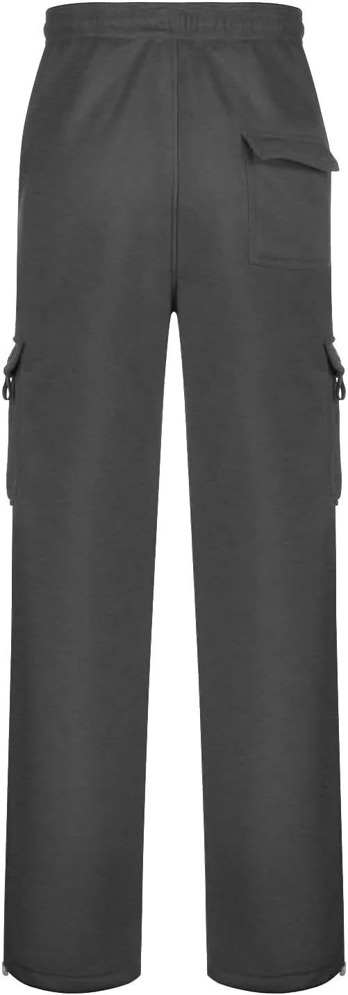 Men's Cargo Pants Casual Sports High Waist Solid Color Drawstring Trousers with Pockets Hiking Warm Joggers Sweatpant