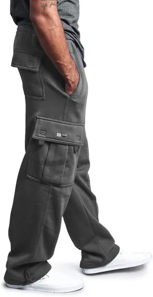 Men's Cargo Pants Casual Sports High Waist Solid Color Drawstring Trousers with Pockets Hiking Warm Joggers Sweatpant