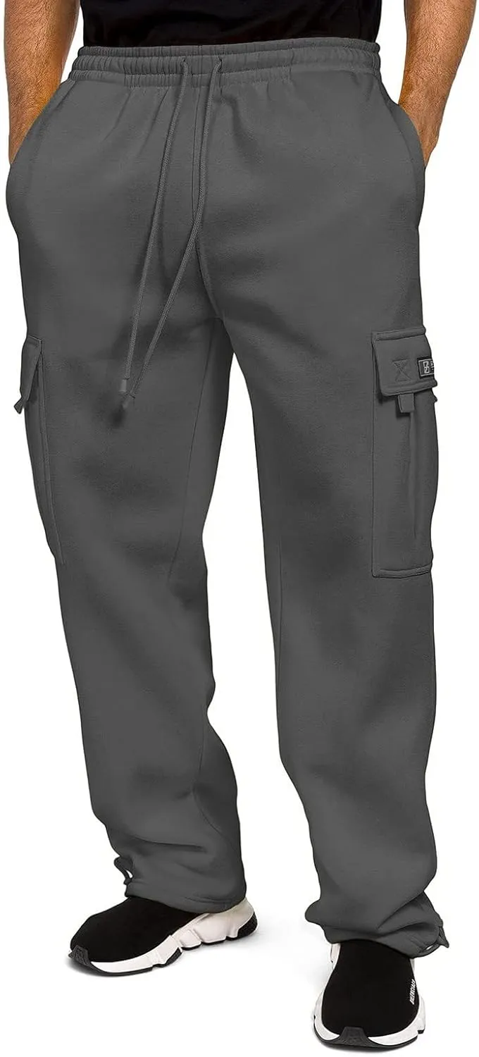 Men's Cargo Pants Casual Sports High Waist Solid Color Drawstring Trousers with Pockets Hiking Warm Joggers Sweatpant