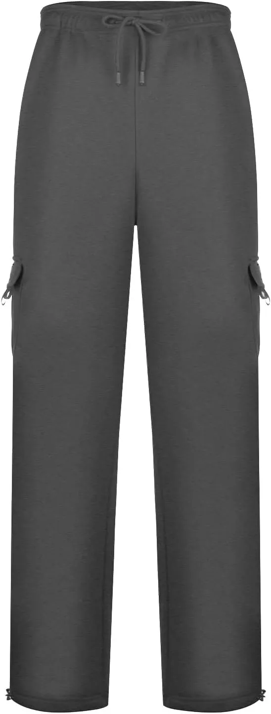 Men's Cargo Pants Casual Sports High Waist Solid Color Drawstring Trousers with Pockets Hiking Warm Joggers Sweatpant