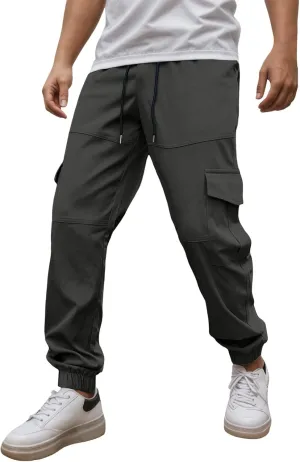 Men's Cargo Pants with Pockets Elastic Waisted Vintage Casual Harem Pants Drawstring Stretch Lightweight Loose Fit Joggers