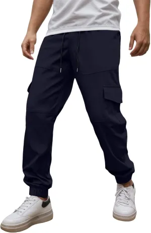 Men's Cargo Pants with Pockets Elastic Waisted Vintage Casual Harem Pants Drawstring Stretch Lightweight Loose Fit Joggers