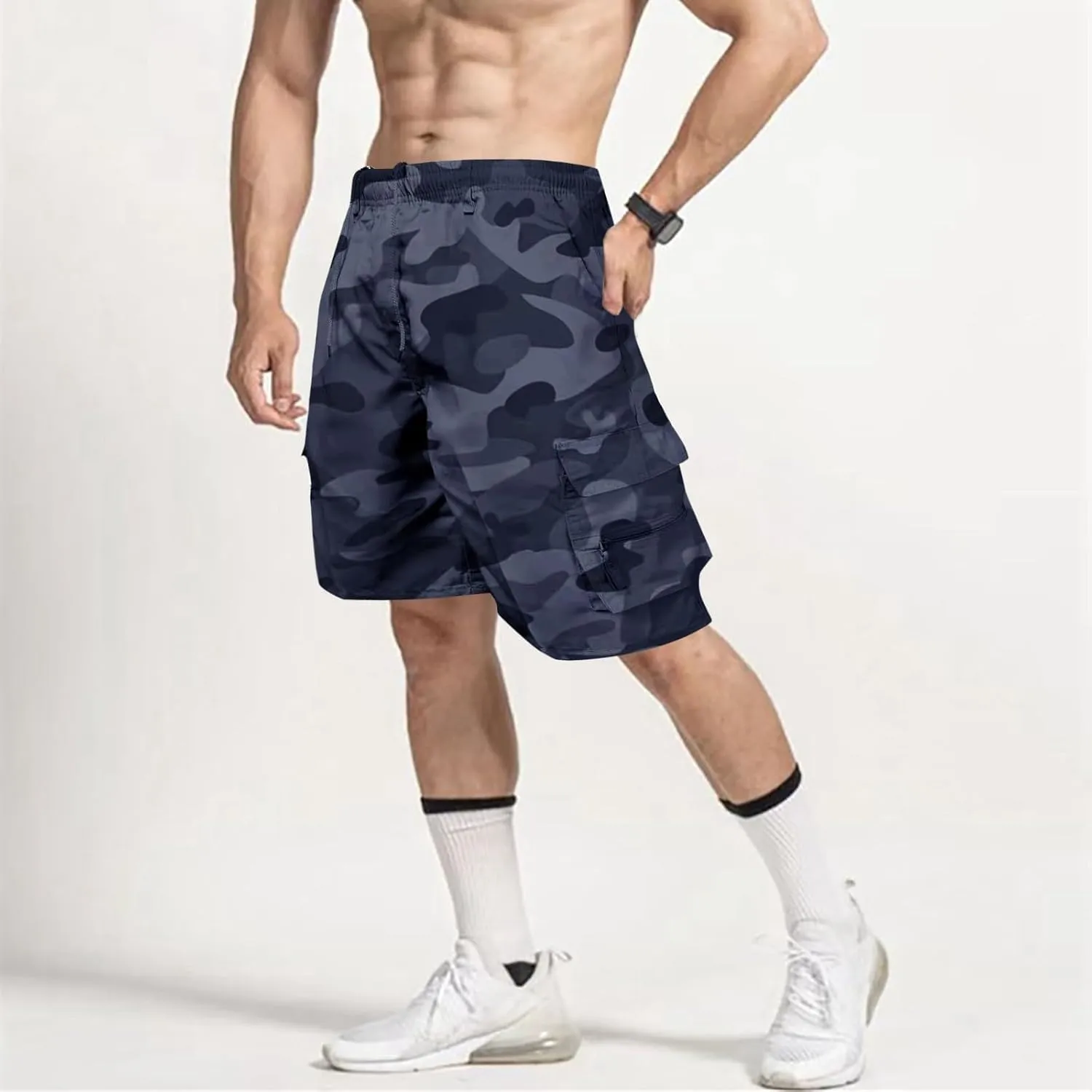 Men's Cargo Shorts Casual Stretchy Relaxed Loose Fit Camping Pants Regular Lightweight Outdoor Hiking Shorts with 6 Pockets