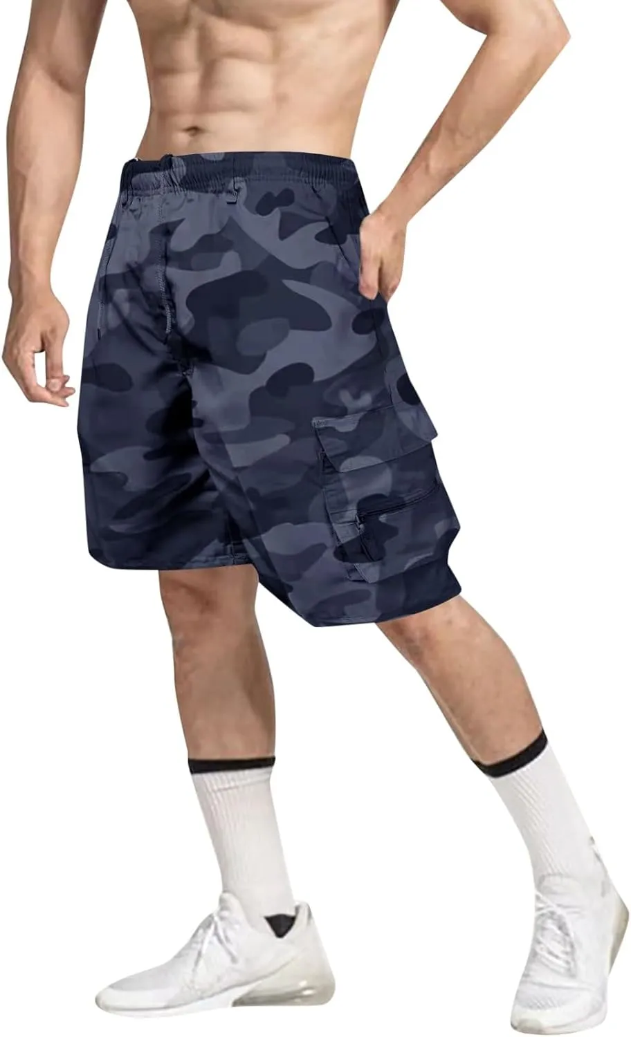 Men's Cargo Shorts Casual Stretchy Relaxed Loose Fit Camping Pants Regular Lightweight Outdoor Hiking Shorts with 6 Pockets