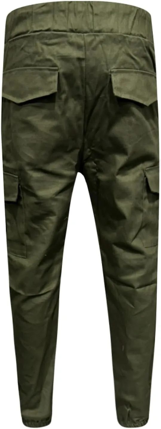 Men's Casual Cargo Pants Slim Fit Elastic Waisted Cargo Sweatpants Lightweight Drawstring Outdoot Tactical Pants with Pockets
