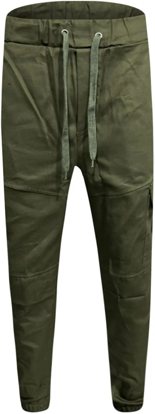 Men's Casual Cargo Pants Slim Fit Elastic Waisted Cargo Sweatpants Lightweight Drawstring Outdoot Tactical Pants with Pockets