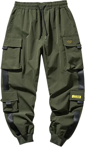 Mens Casual Cargo Pants with Multi Pockets Relaxed Fit Stretch Work Pants Lightweight Tapered Athletic Streetwear Pants