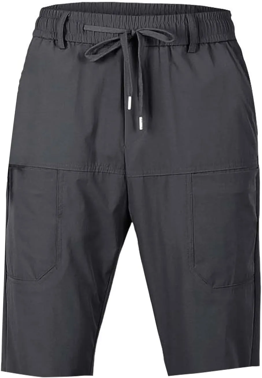 Mens Casual Fashion Capri Pants Summer Hip-Hop Solid Color Drawstring Waisted Running Sport Sweatpants with Pockets