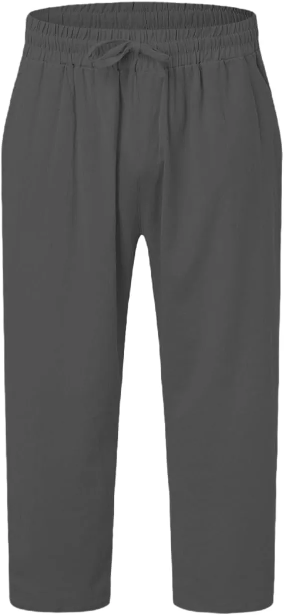 Mens Casual Fashion Capri Pants Summer Hip-Hop Solid Color Drawstring Waisted Running Sport Sweatpants with Pockets