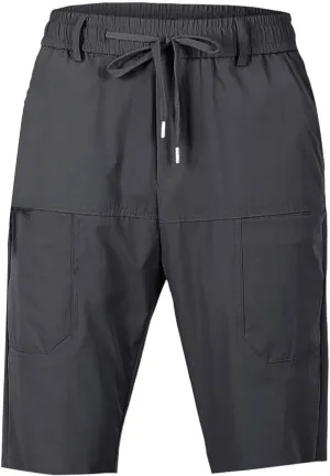 Mens Casual Fashion Capri Pants Summer Hip-Hop Solid Color Drawstring Waisted Running Sport Sweatpants with Pockets