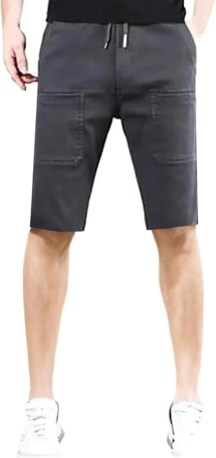 Mens Casual Fashion Capri Pants Summer Hip-Hop Solid Color Drawstring Waisted Running Sport Sweatpants with Pockets