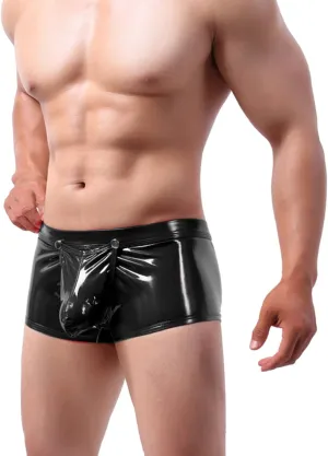 Mens Casual Solid Color Leather Shorts Sexy Soft Leather Taste Underwear Men Sissy Lingerie