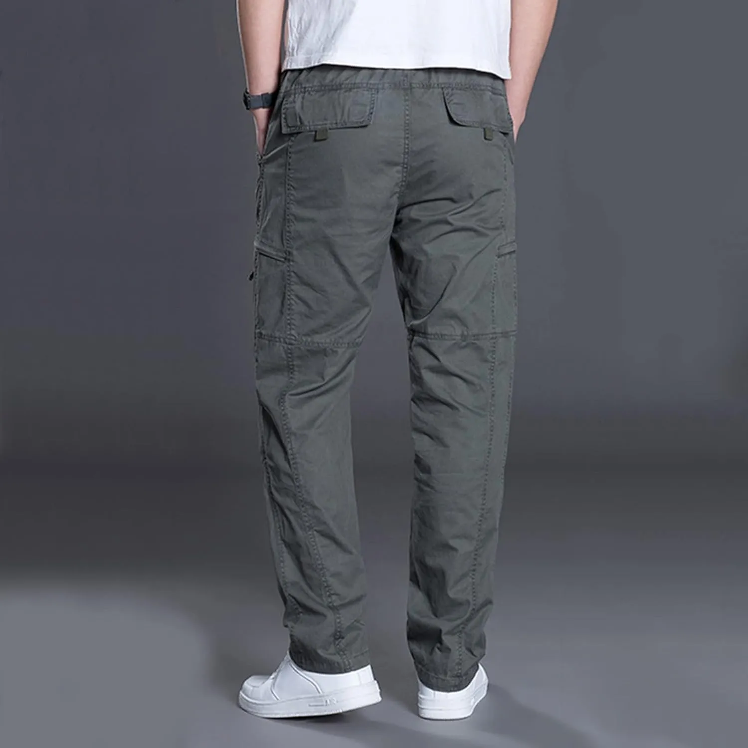 Mens Casual Waist Color Sports Hat Multi Woven Pocket Foot Rope Solid Pants Street Cargo Tie Cargo Men's Cargo