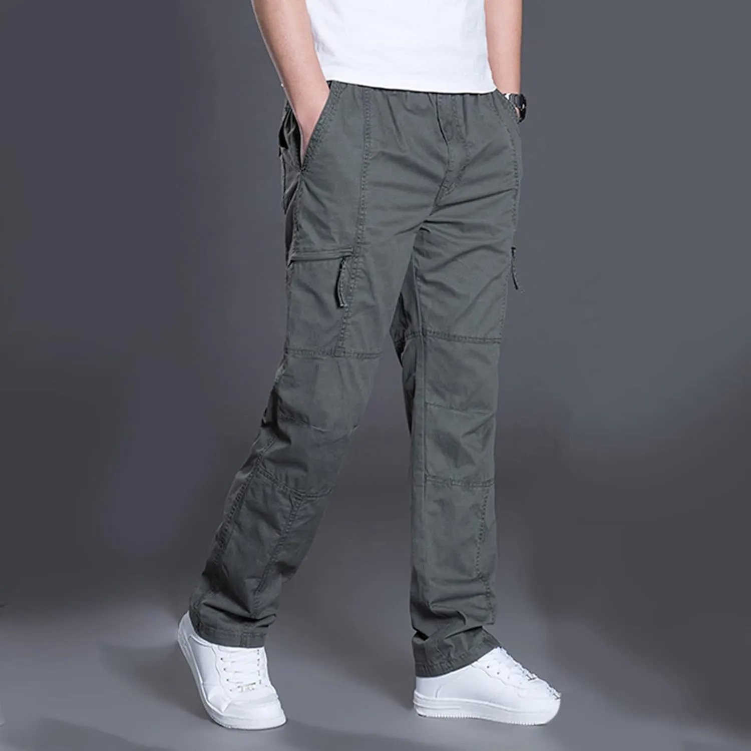 Mens Casual Waist Color Sports Hat Multi Woven Pocket Foot Rope Solid Pants Street Cargo Tie Cargo Men's Cargo