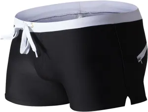 Men's Classic Solid Square Cut Swimwear Side Slit Sexy Tight Swimming Trunks Tan Through Bikini Swim Briefs Summer