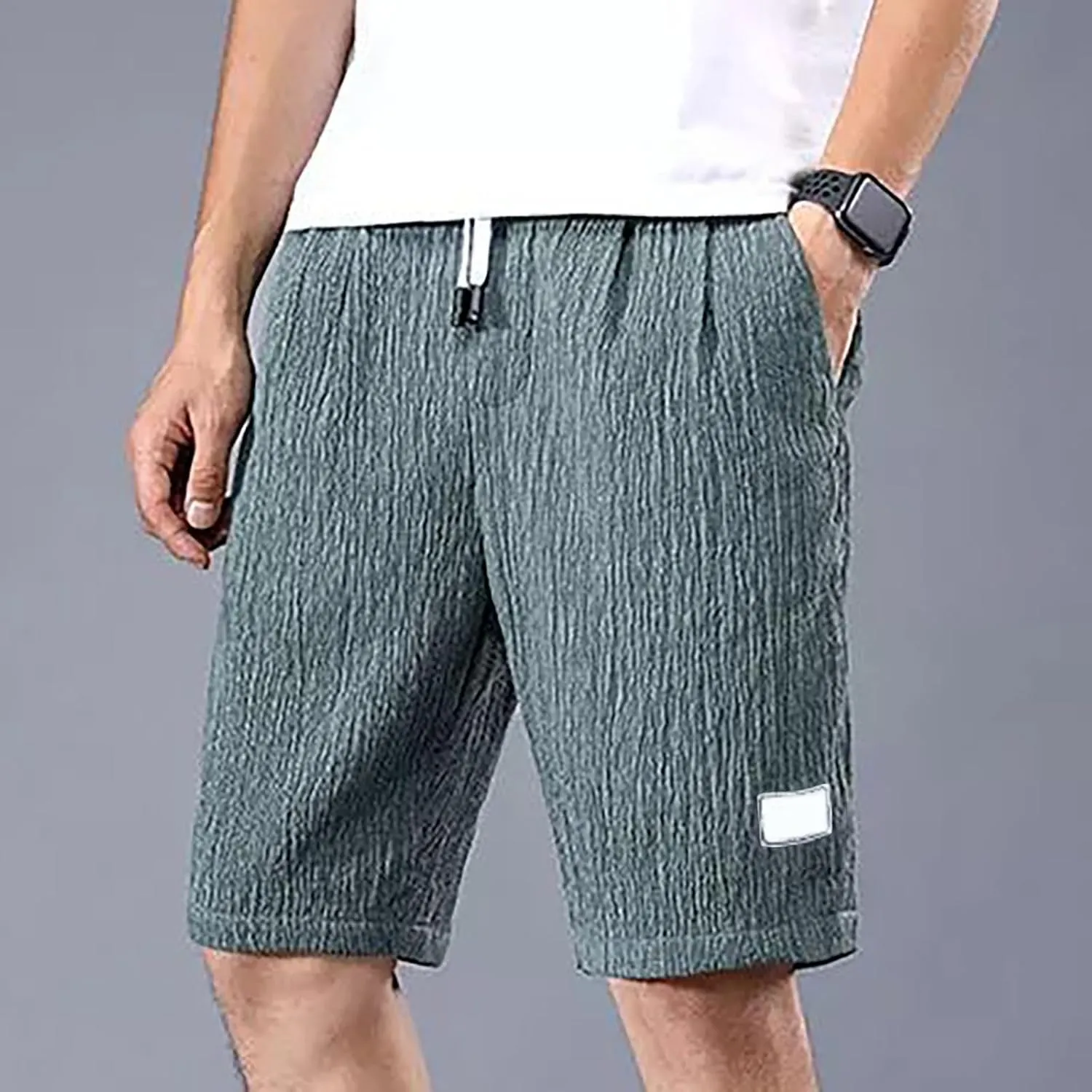 Men's Corduroy Shorts Moisture Wicking Casual Athletic Short Pants Elastic Waist Drawstring Lightweight Beach