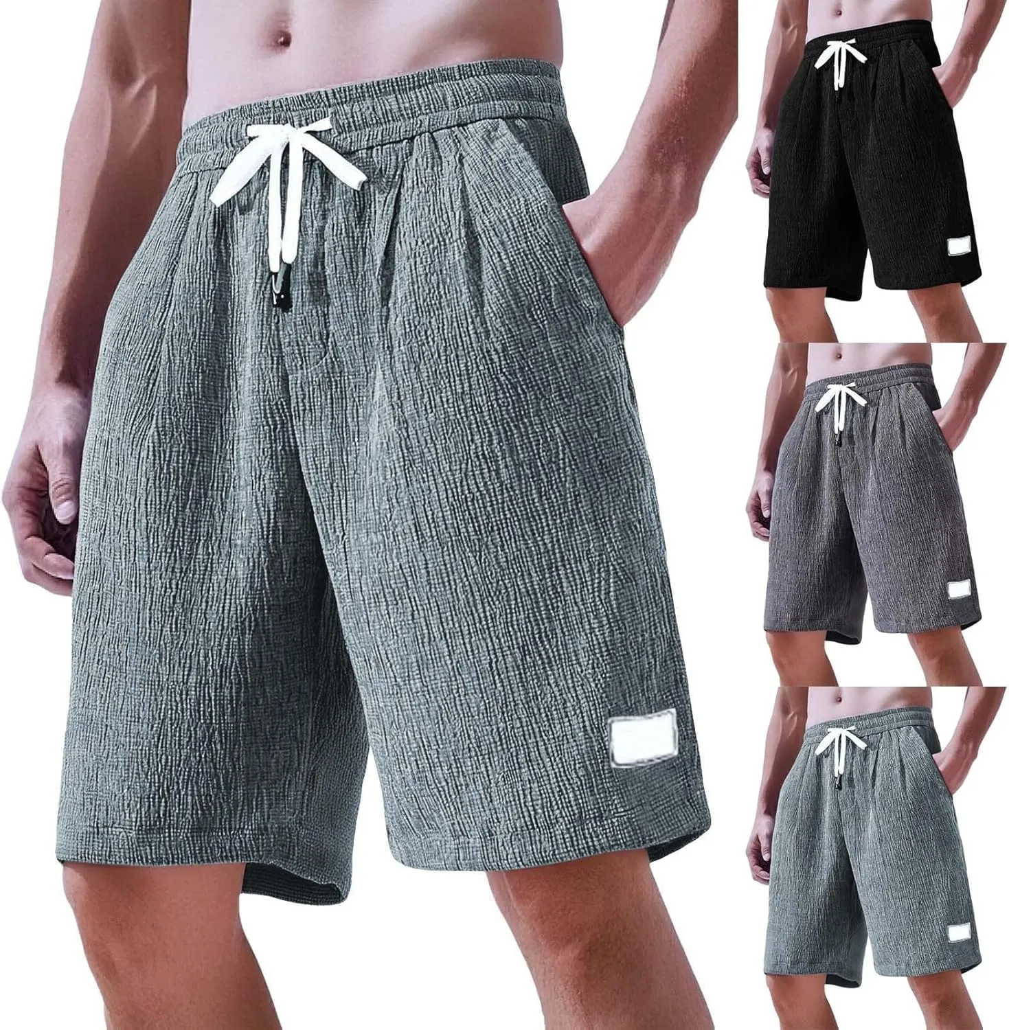 Men's Corduroy Shorts Moisture Wicking Casual Athletic Short Pants Elastic Waist Drawstring Lightweight Beach